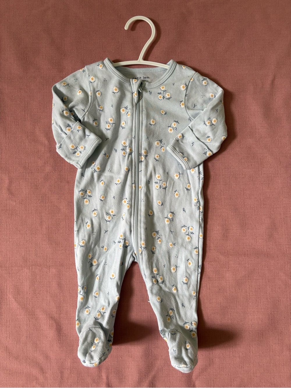 🌸 Baby Girl Petit Lem Pale Blue Daisy Zip-Up Footed One-Piece